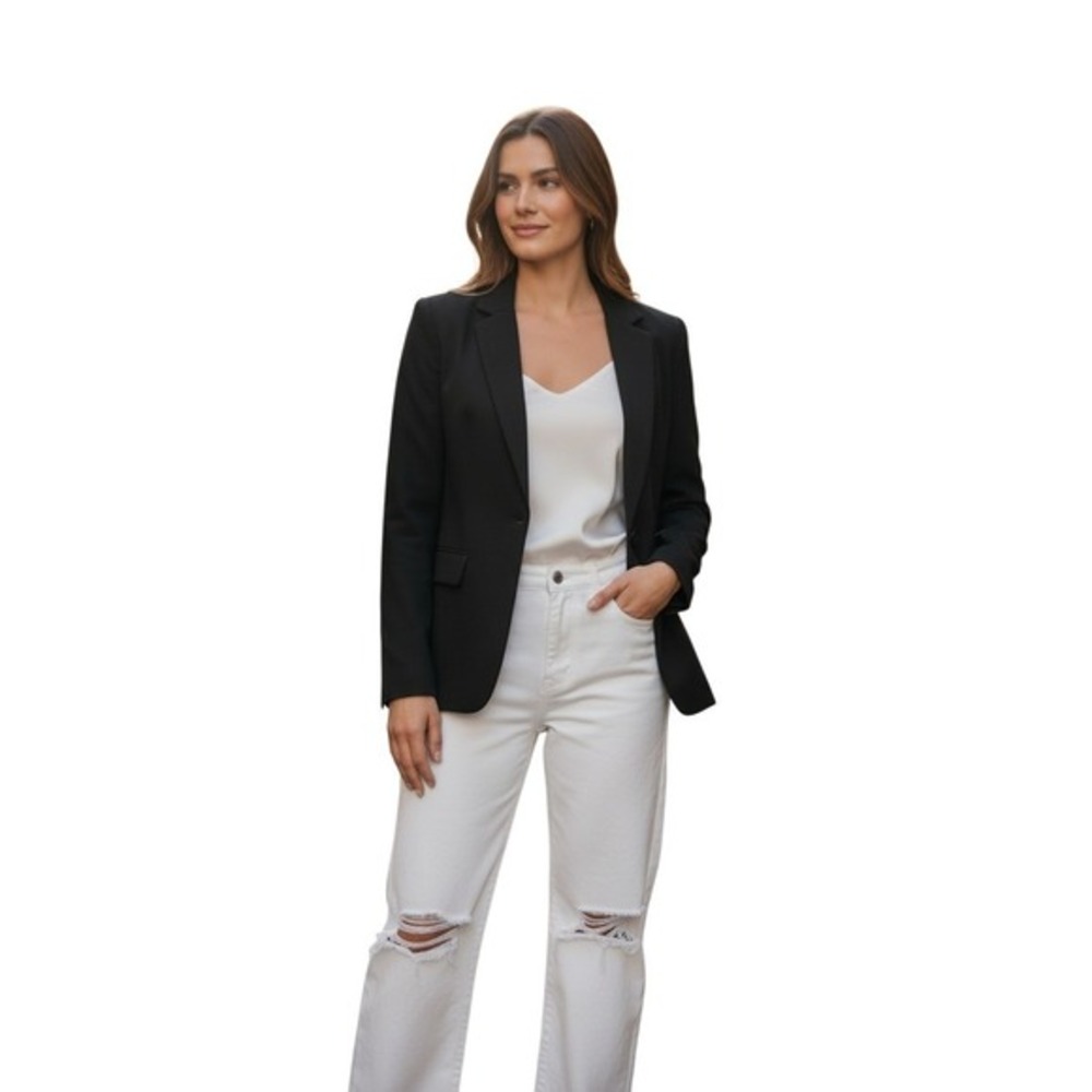 ZARA BASIC Black One Button Blazer‎ Jacket Women US 6 Made in Morocco